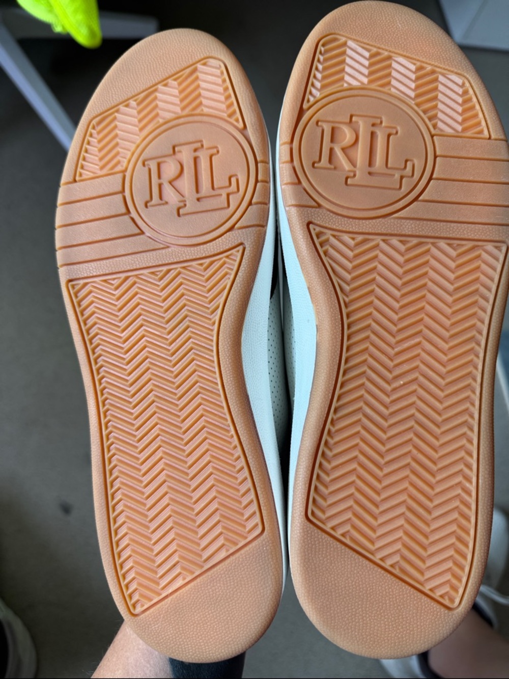 Ralph Lauren leather off white sneakers  with dark grey detail - Picture 5 of 7